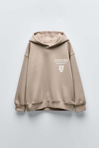 Erkek Çocuk Oxford Modelli Kol Manşetli Pamuk Kapşonlu Sweat Bej