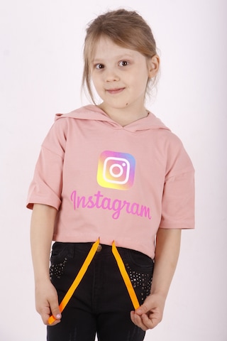 Toontoy Kids Toontoy Kız Çocuk Instagram Baskılı Kapüşonlu Tişört Somon