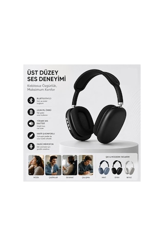 P9 Plus Kulaküstü Kablosuz Kulaklık Şarjlı Wireless Headphone Bluetooth Lu Hafıza Kartı Ve 3.5mm Jack Girişli Type C Şarj Girişli Mikrofonlu Kulaklık Mp3 Müzik Çalar