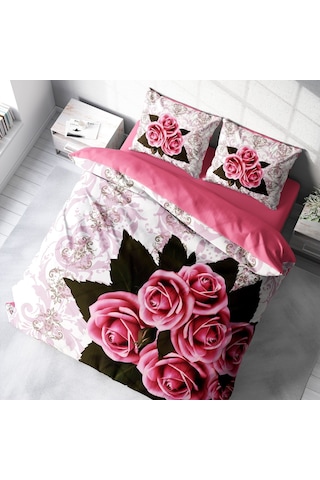 Monohome Rose1008 3D Pamuk Saten Çift Kişilik Nevresim Takımı Çok Renkli