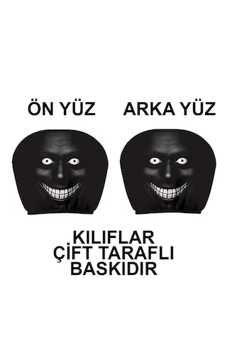 Korkunç Yüz-2 Çift Taraflı Dekoratif Oto Başlık Kılıfı/maske 2'li Siyah
