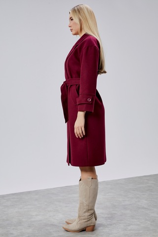 Bordo Kuşaklı Oversize Kaşe Kaban Bordo