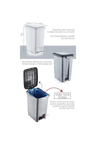 Omnipazar Sy-4283 Slim Pedallı Gri Plastik Çöp Kova Siyah 40 L Siyah