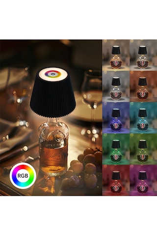 Konesam Usb Şarjlı Rgb Led Feneri, Cam Şişelere Takılabilir, Ambiyans Ve Okuma Işığı, Siyah Plastik Tasarım, Kablosuz Kullanım Siyah