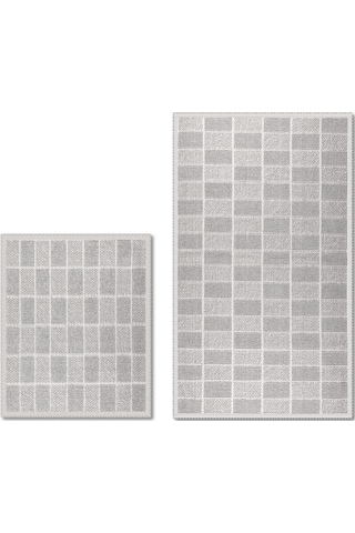 Alaçatı Doğal Pamuklu 2'li Banyo Paspas & Halı 60x100 50x60 Taş Taş