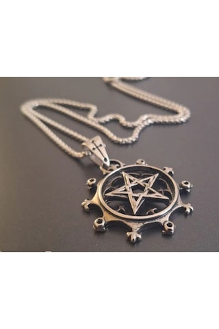 Paslanmaz Çelik Pentagram Yıldız Kolye Gümüş