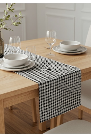 Siyah Beyaz Kazayağı Şık Masa Runnerı 50x150 Cm Modern Ve Zarif Masa Örtüsü Runner Siyah Beyaz Kazayağı