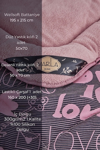 Love Desenli Çift Kişilik Çift Taraflı Wellsoft Uyku Seti - Pembe - 195x215