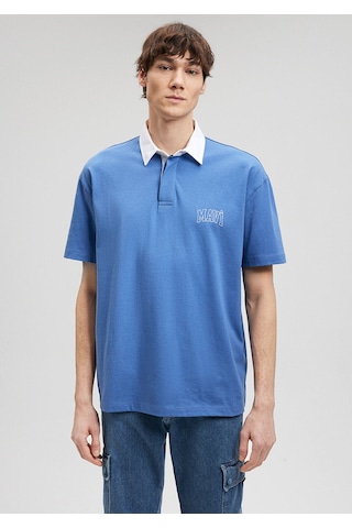 Baskılı Polo Tişört Loose Fit / Bol Rahat Kesim 0612049-70872 Mavi-70872