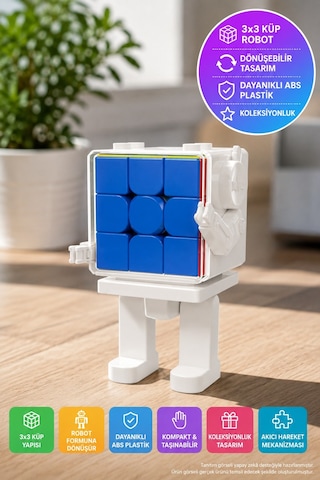 Moyu 3x3 Robot Zeka Küpü Mfjs Meilong Mf8964 Beyaz Bulmaca Oyuncağı 7,8x6x12 Cm