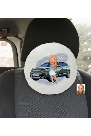 Kişiye Özel Plakalı Kadın Peugeot 3008 Karikatürlü Yuvarlak Araç (503989074)
