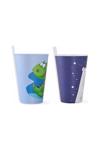 Kapris 2 Adet Desenli Plastik Pipetli Bardak Erkek Model 400 Ml