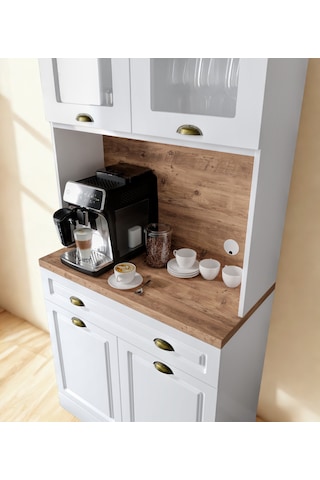 Handy Mini 93 Cm Kahve Köşesi & Çok Amaçlı Mutfak Dolabı Ceviz - Beyaz