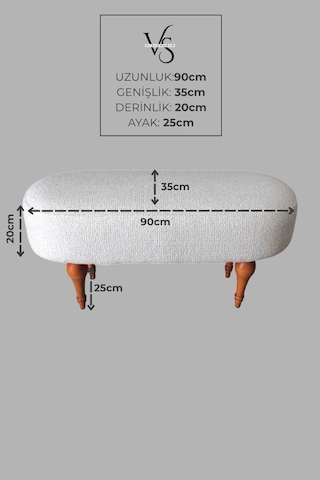 Dikdörtgen Puf Craft Bukle Şönil Kumaş Ahşap Ayaklı Modern Tasarım Krem