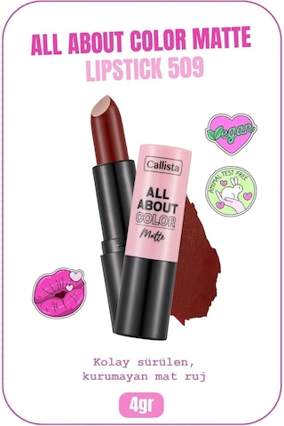 Callista All About Color Matte Lipstick Nemlendirici Mat Ruj - 509 Ruby Reing - Bordo