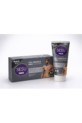 Sesu Men Tüy Dökücü Krem 200 Ml Maxi Boy Erkekler İçin Hızlı Etkili Depilasyon Kremi
