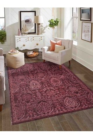 Antik 1116 Klasik Vintage Salon Halısı Bordo Retro Mutfak Halısı Tozumaz İnce Makine Halısı Bordo