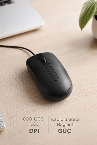 Premium Çalışma Aksesuar Masaüstü Mouse Optik Kablolu Fare Tm06 Siyah