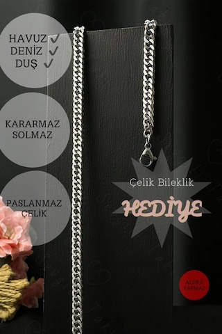 İnce Küba Model Çelik Zincir Çocuk Kolye Bileklik Takımı Karma Serisi Gümüş