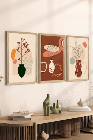 3 Parça Ahşap Çerçeve Görünümlü Mdf Poster Tablo Seti - Set 105 - Mdf3dsohoset105