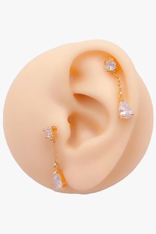 Lexroo Taşlı Damla Taşlı Sallantılı Tragus Helix Piercing 1adet Çok Renkli
