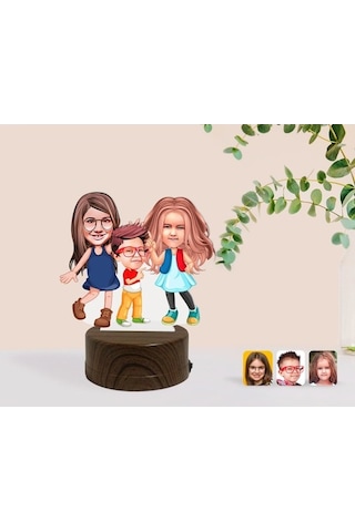 Kişiye Özel 3 Kardeş Karikatürlü Dekoratif 3D Biblo Led Işıklı Ge (483006937)
