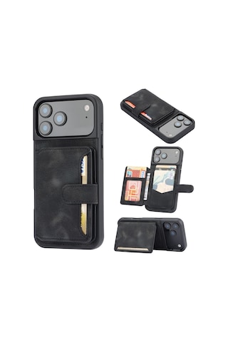 Teleplus Apple Uyumlu iPhone 17 Pro Max Kılıf H67 Kartlıklı Cüzdanlı Kılıf