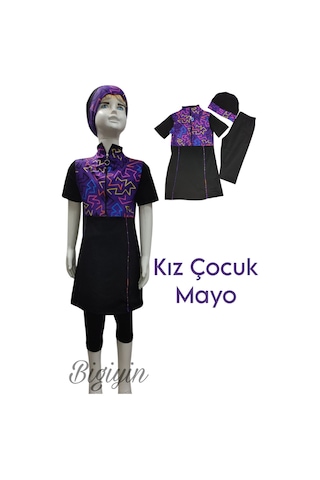 Yarım Kol Çocuk Mayo Fermuarlı Çocuk Mayosu Kısa Kol Mayo Kız Çocuk Mayo Siyah