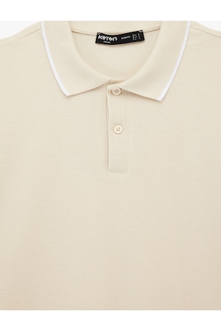 Koton Kısa Kollu Pamuklu Pike Kumaş Düğmeli Polo Yaka Slim Fit Tişört Bej 6sam10294mk Ekru