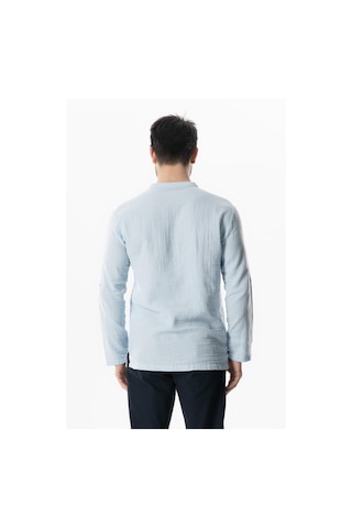 Uzun Kol Doruk V Yaka Bağcıklı Müslin Erkek Yazlık Tshirt Buz Mavi Bmv Buz Mavi