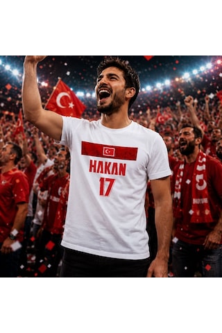 Bk Gift Kişiye Özel Türkiye Taraftar Temalı 2026 Dünya Kupası Tasarımlı Tişört-5, Tek Yürek Milli Takım Ruhu Beyaz