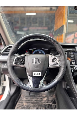 Honda Fc 5  Parlak Kristal Karbon Deri Kaplama Direksiyon Kılıfı Siyah