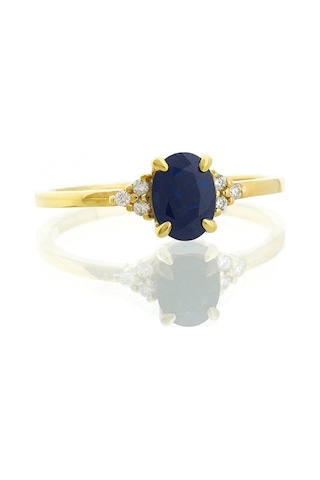 Safir Oval Tektaş Pırlanta Yüzük Sarı