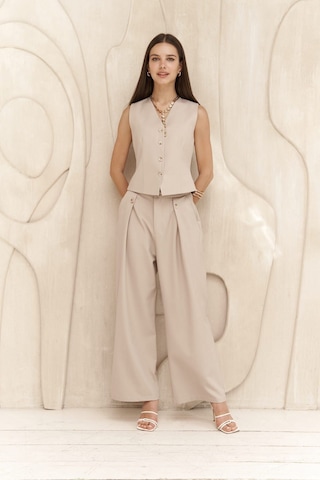 Mai Collection Mai Studios Co. Diaz Düğme Detaylı Koyu Bej Pantolon Koyu Bej