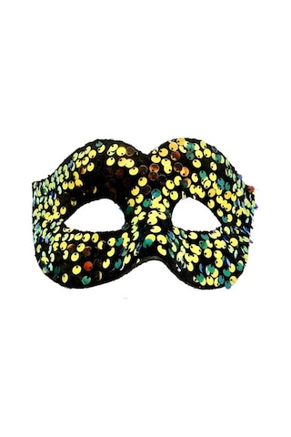 Altın Renk Pul Payet İşlemeli Balo Maskesi
