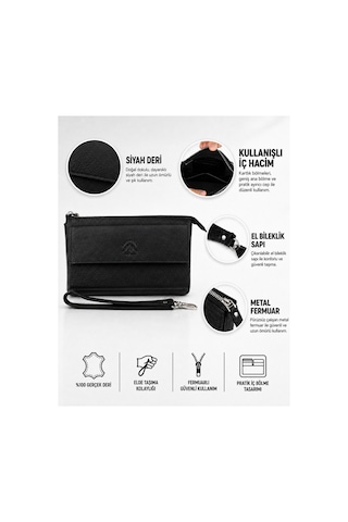 Alphaclub Bag Erkek Siyah Hakiki Deri Çok Bölmeli Portföy Çanta
