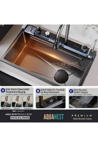Hazeland Aquanest Premium 5 Tuşlu Akıllı Evye Antrasit