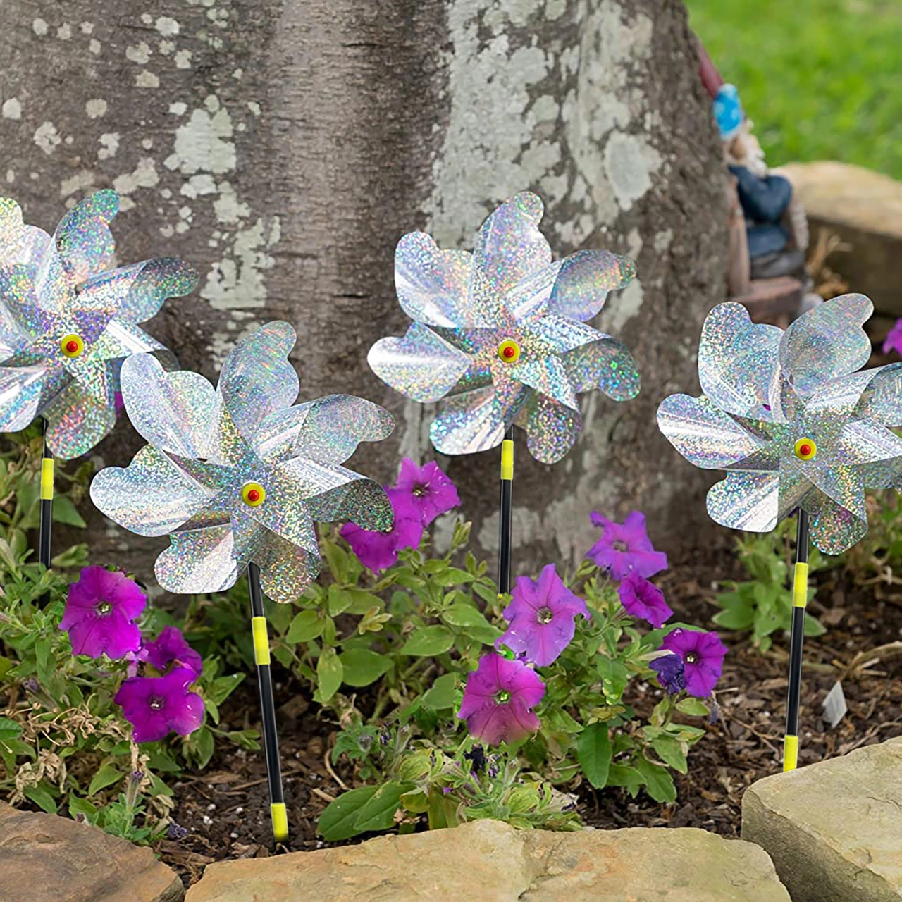 Yuntech01 Güçlü Yansıtıcı Kuş Kovucu: 8 Köşeli Güneş Enerjili Fırça, Bahçe-tarla-havaalanı Koruması, Kaliteli Plastik, 1 Adet Gümüş Noktalı