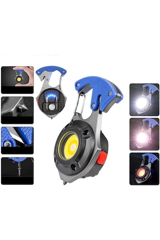 Powermaster - Çok Fonksiyonlu Şarjlı Led El Feneri Anahtarlık 500 Lümen Kamp Lambası Tornavidalı Kesicili Mıknatıslı Cep Feneri Mavi - Siyah
