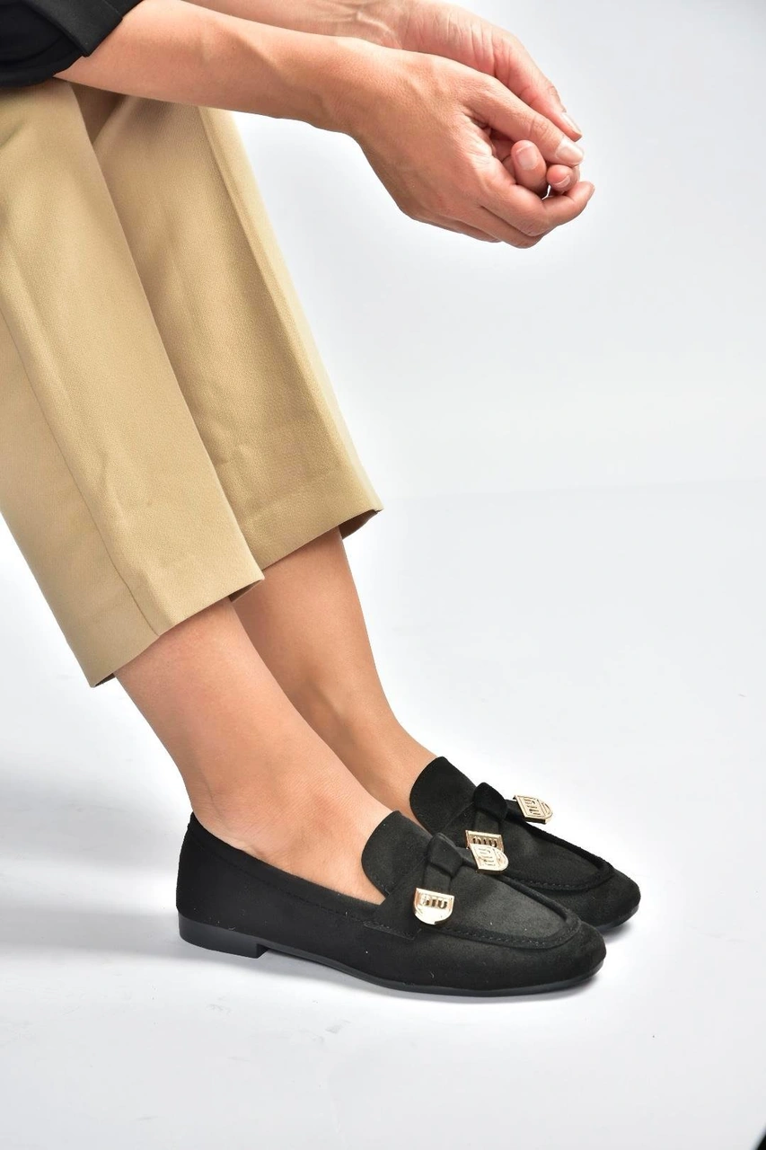 Fox Shoes V250017402 Siyah Süet Günlük Kadın Ayakkabı Siyah-süet