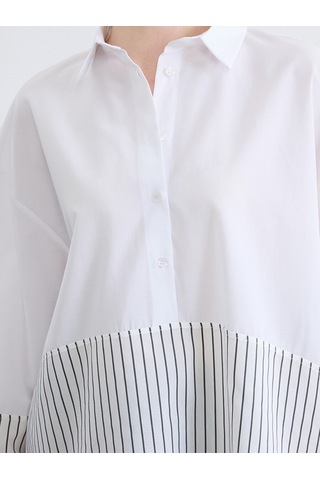 LC Waikiki Lc Waıkıkı Gri Çizgili Oversize Kadın Gömlek Tunik
