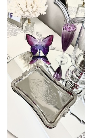 Tek Kişilik Kahve Sunumluk Paslanmaz Metal Damat Ve Söz Tepsisi Kararmaz Kaplama Gümüş 001