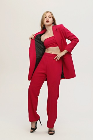 Ardanewline Feminist Fuşya Crop Pantolon Ceket Üçlü Takım 0106308 12