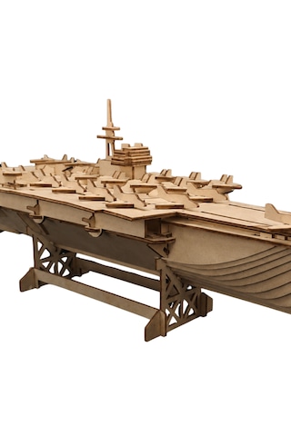 Uçak Gemisi Ahşap Maket Seti Dıy 3d Puzzle Deniz Kuvvetleri Koleksiyoner Modeli 171 Parça