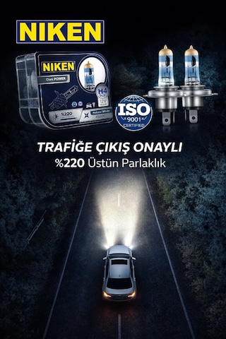 H4 Halojen Far Ampulü %220 Daha Parlak 4500k 12v 55w Trafik Onaylı Uzun Ömürlü 2'li Set Beyaz Işık