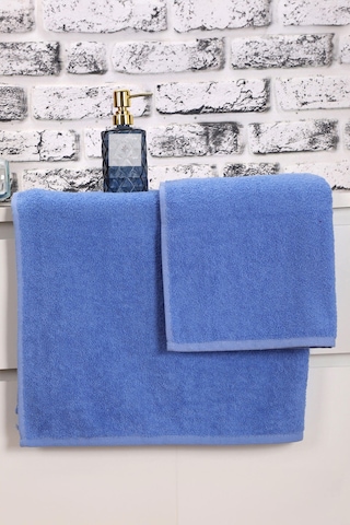 2 Parça Kadın / Erkek Banyo Duş Hamam Havlu Seti 90x150 Cm %100 Pamuklu Mavi