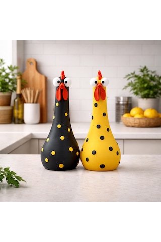 Fibrika Store Funnychicks: Modern Benekli Dekoratif Tavuk Figür Seti Çok Renkli