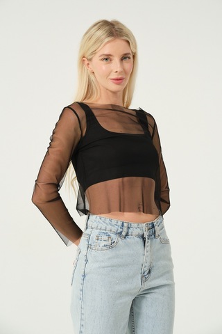 Transparan Bluz Siyah Siyah