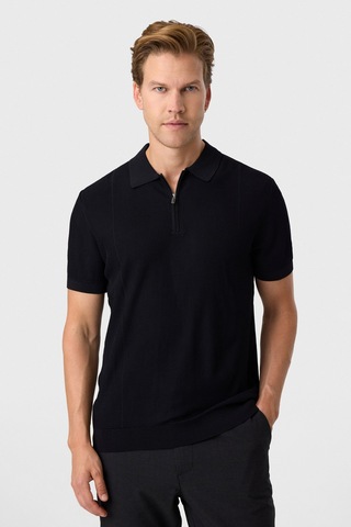 Back And Bond Siyah Regular Fit Fermuarlı Triko Tişört