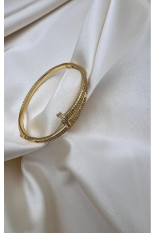 Bb İthal Zirkon Taşlı Çivi Kelepçe Bilezik Altın